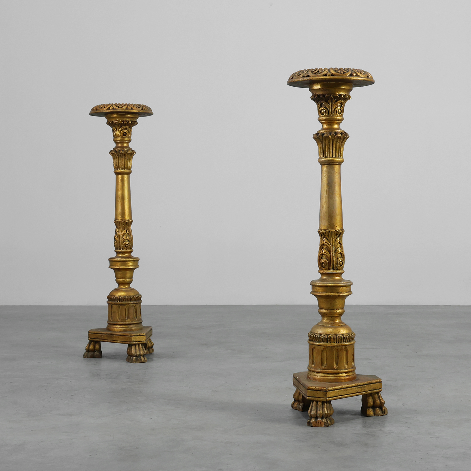 Pair of Gilt Wooden Pedestals with Plaster Decoration, France 19th Century-img
